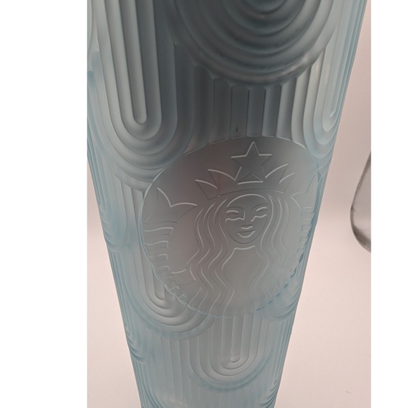 Starbucks‎ 2022 Light Blue Arched Pattern Tumbler with Straw 24 oz - Picture 2 of 6